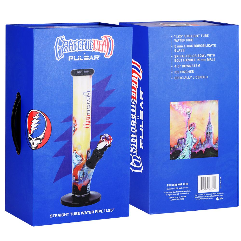 The Grateful Dead x Pulsar Inside Print Straight Tube Glass Water Pipe | 11.25" | 14mm F